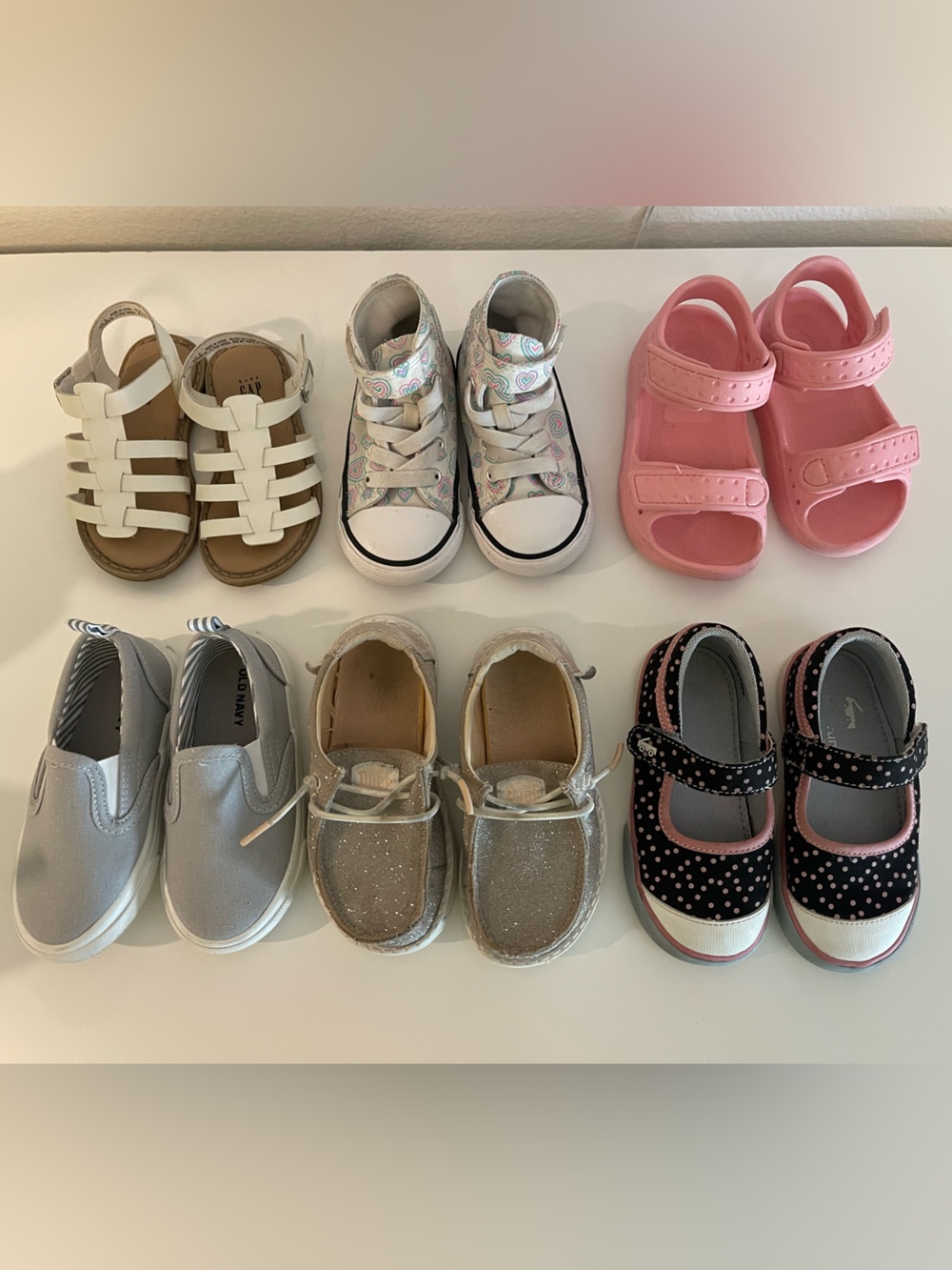 Lot of toddler girl shoes - See Kai Run, Converse, Hey Dude, Gap, Old Navy